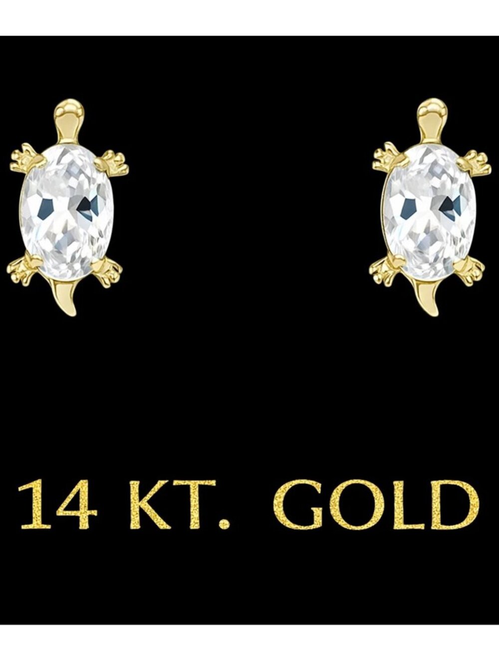 Created 1.42 Cts White Sapphires Turtle Stud Earrings 14k Gold